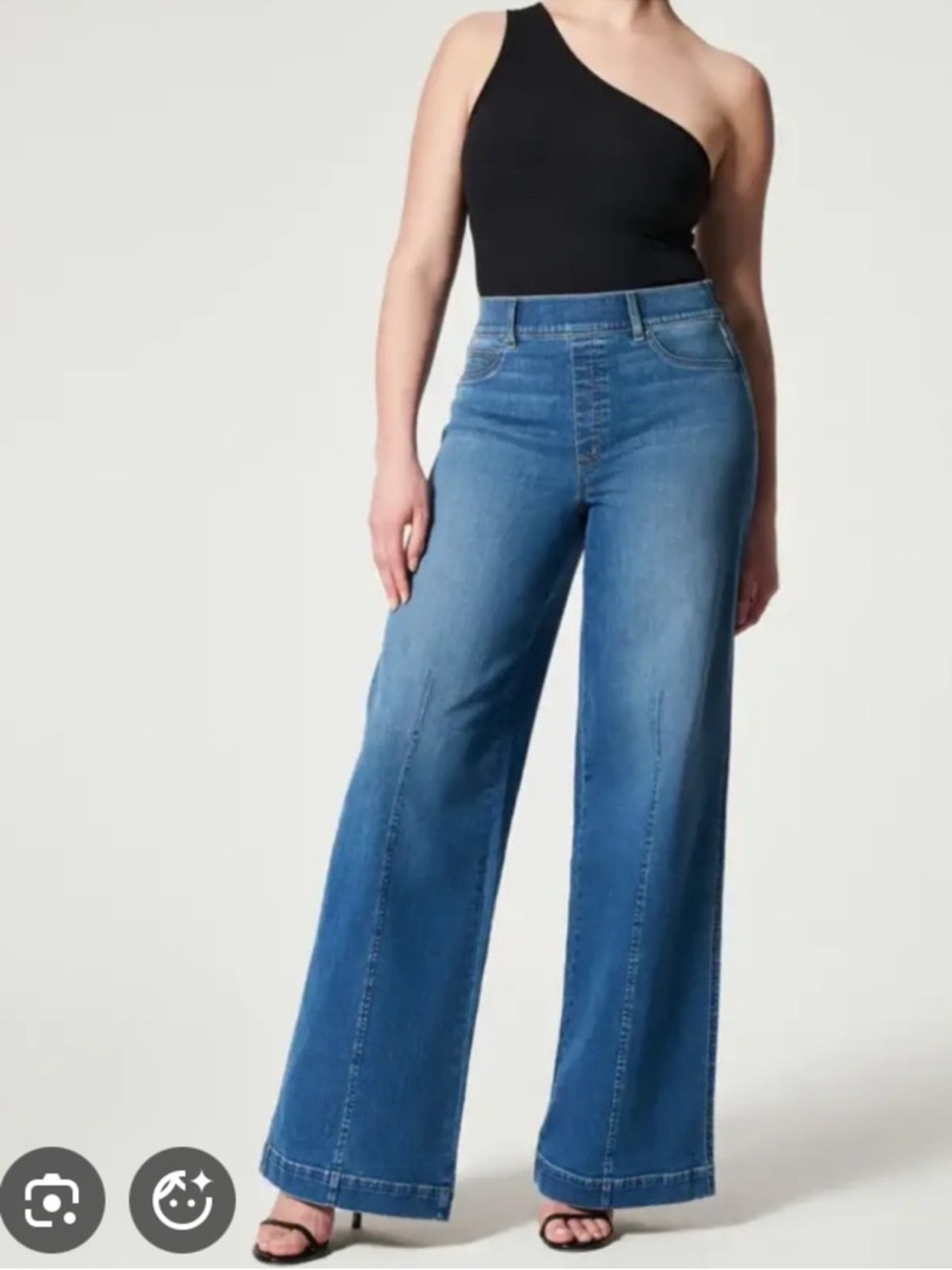 SPANX Wide Leg Jeans in Medium Blue with Black Top